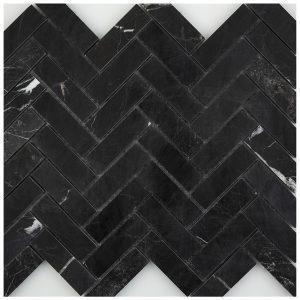 Marble Mosaics – Herringbone Black Honed